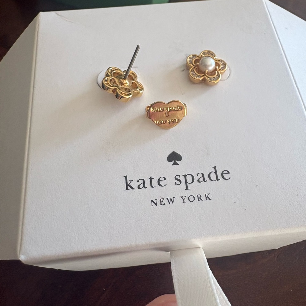 Kate Spade Gold Floral Pearl Earrings - Picture 2 of 4